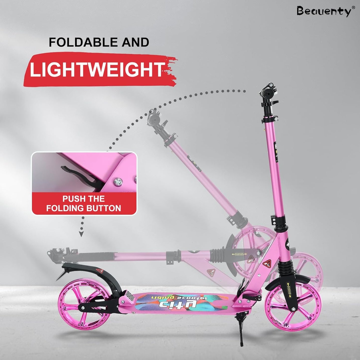 Beauenty 2 Wheels Scooter for Teens, Kick Scooter with Anti-shock Suspension and Adjustable Handlebar for Kids to Adults