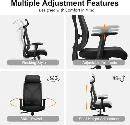 Daqian Home Executive Office Chair Ergonomic Computer Chair Wide Seat With Large Headrest, Modern Desk Chair Lumbar Support, Adjustable Armrests Mesh Chair