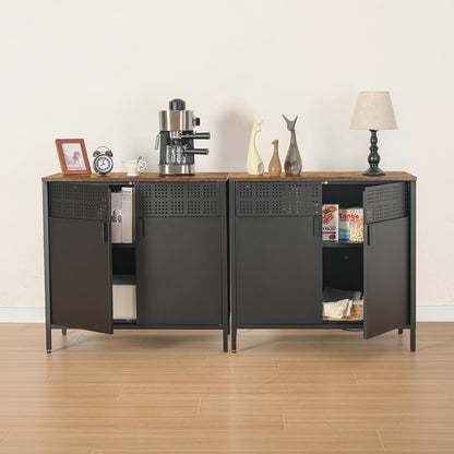 HAND IN HAND Buffet Sideboard Cabinet, Accent Cabinet with Adjustable Shelves, Sideboard Cabinet with Steel Frame, for Living Room, Dining Room, Entryway, Rustic Brown and Black