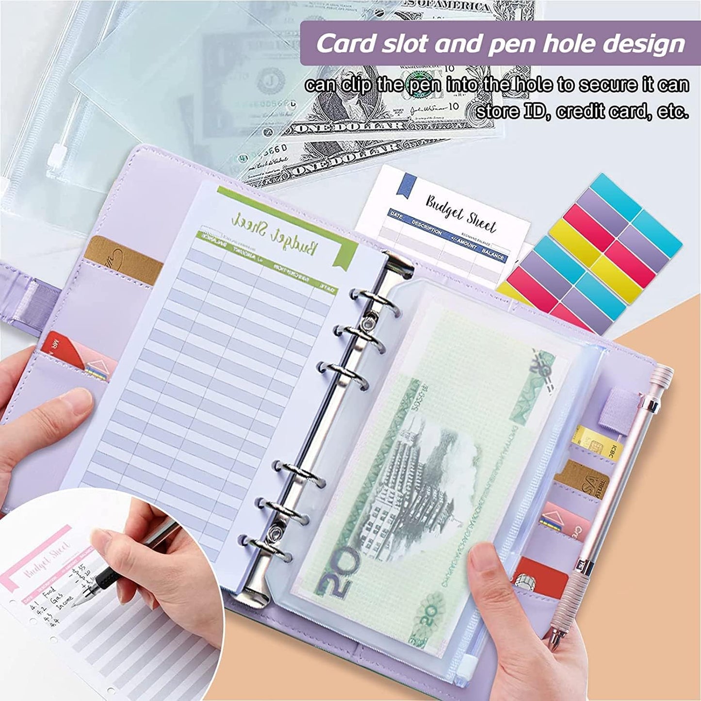 MATHARAGO Budget Binder, Cash Envelopes for Budgeting, Money Organizer for Cash, 12Pcs Budget Binder with Cash Envelopes, Marble 6-Ring Money Saving Binder(Marble-Grey)