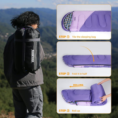 Camping Sleeping Bag, 32℉ Sleeping Bags for Adults Kids Teens Cold Weather Warm Sleeping Bag Winter for 3-4 Season Camping, Camping Gear Equipment, Traveling, and Outdoors