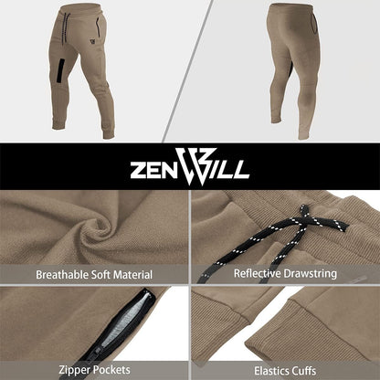 ZENWILL Mens Tapered Workout Track Pants, Slim Fit Gym Jogger Sweatpants, Casual Athletic Trousers with Zip Pockets