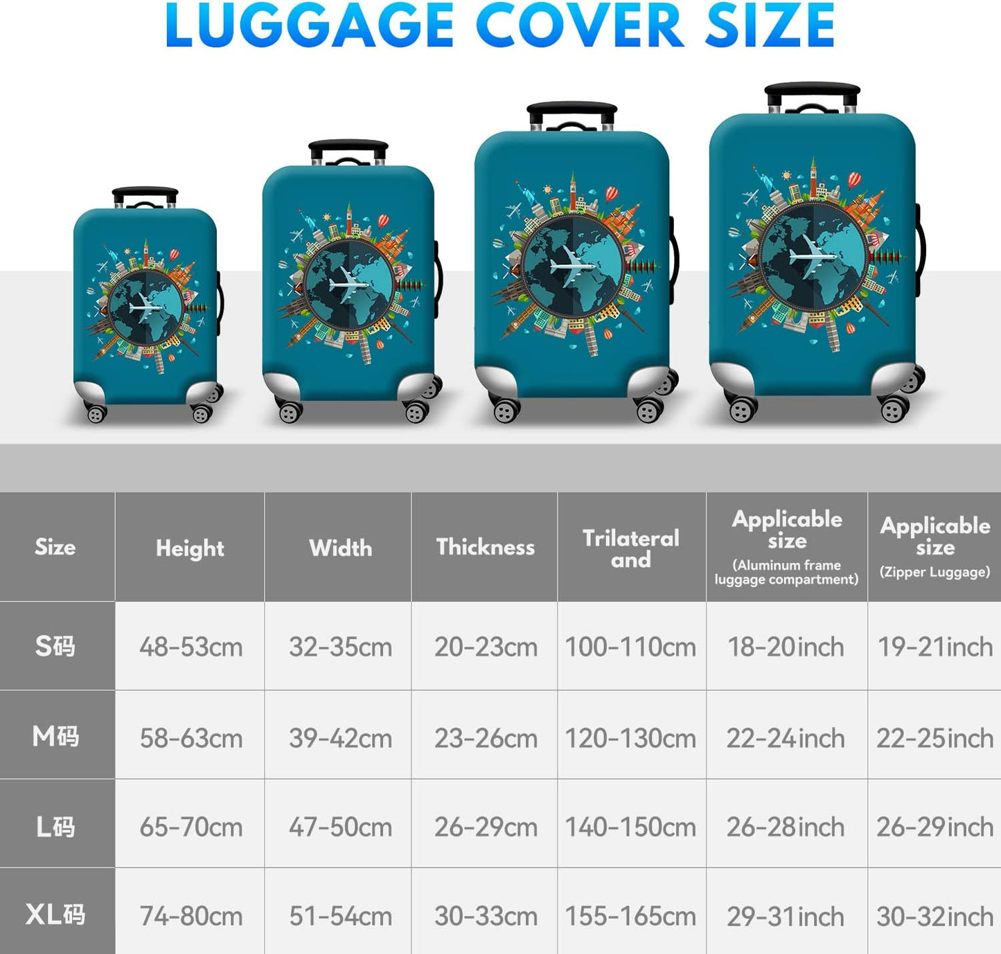 T Tersely Travel Luggage Cover Spandex Suitcase Protector Washable Baggage Covers (for 18-30 inch luggage) Premium Elasticated Luggage Protector -Go Travel (H301, L（26-28 inches）)