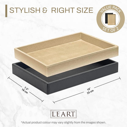 LEART Valet Tray for Men & Women – Leather Tray Organizer | Bedside, Nightstand, Office Desk Organizer Tray | Catchall Tray (Black)