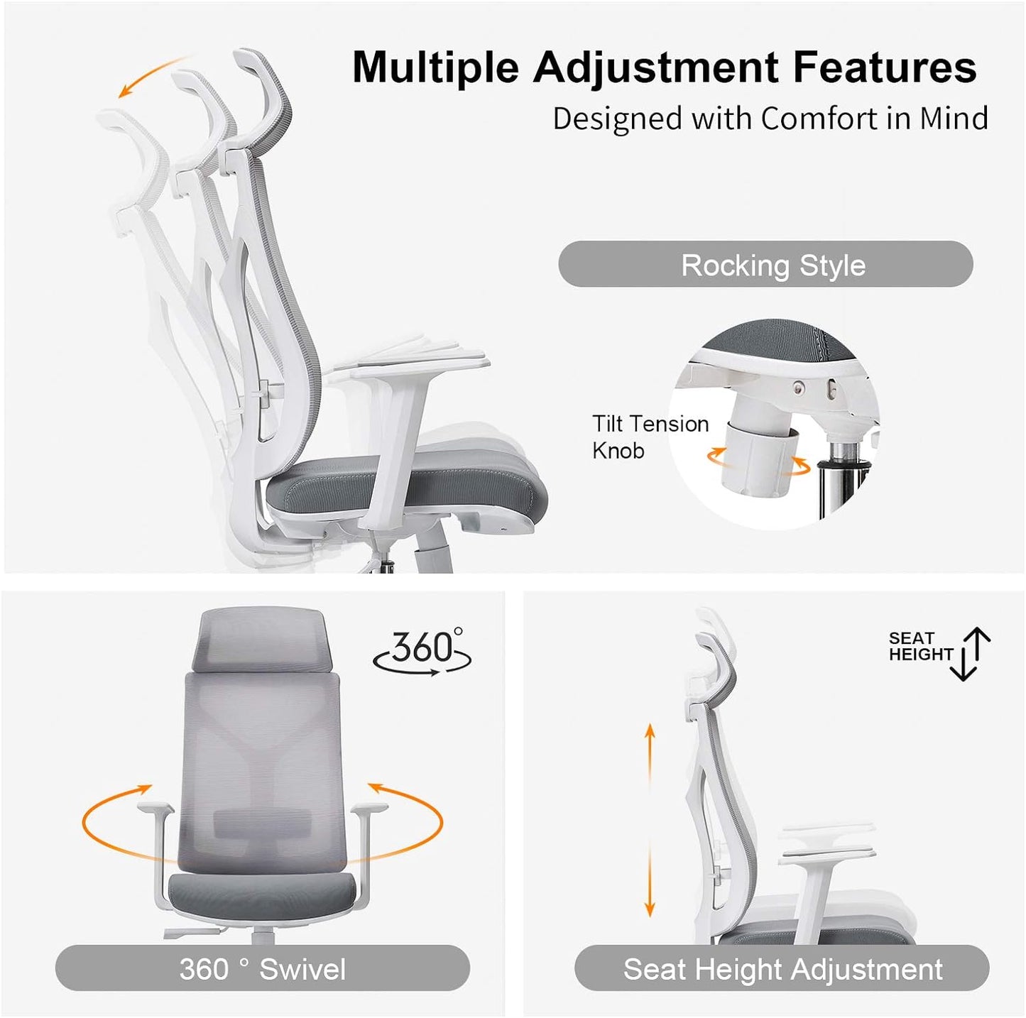 Daqian Home Executive Office Chair Ergonomic Computer Chair Wide Seat With Large Headrest, Modern Desk Chair Lumbar Support, Adjustable Armrests Mesh Chair