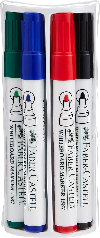 Faber-Castell Whiteboard Marker Bullet Set Of 4Pc + Duster, ASSORTED, 1587D