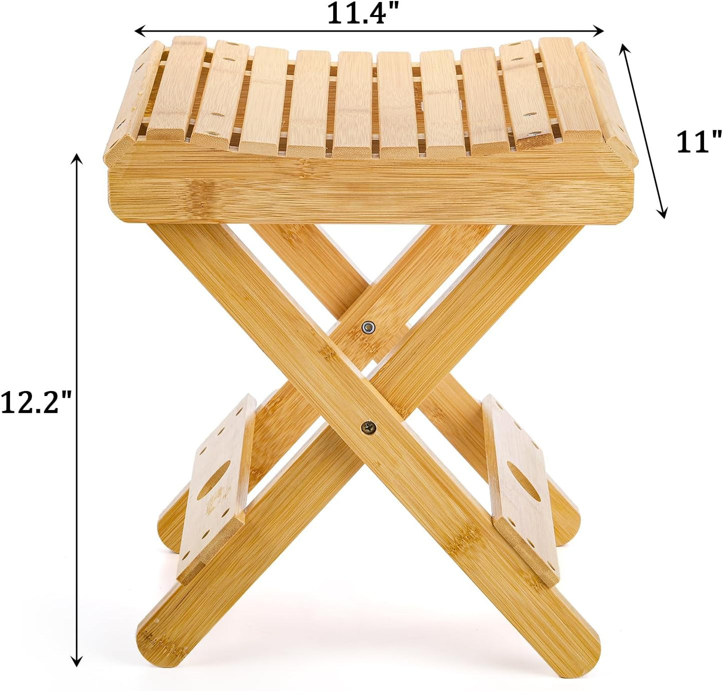 Lawei Bamboo Folding Step Stool - 12 Inch Bamboo Shower Bench Stool Spa Bath Seat Chairs for Shower, Leg Shaving and Foot Rest