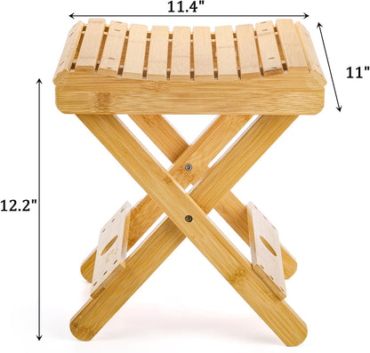 Lawei Bamboo Folding Step Stool - 12 Inch Bamboo Shower Bench Stool Spa Bath Seat Chairs for Shower, Leg Shaving and Foot Rest