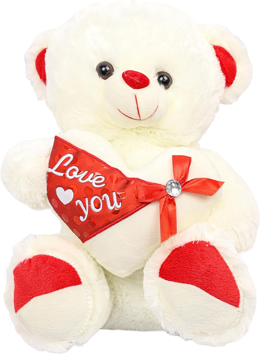 Teddy Bear Stuffed Animal Contrast Color White Bear With Love You Heart Soft Plush Bear Stuffed Animal Throw Plushie Teddy Bear Bow Heart Soft Fluffy Friend Hugging Great Gift for Every Age & Occasion