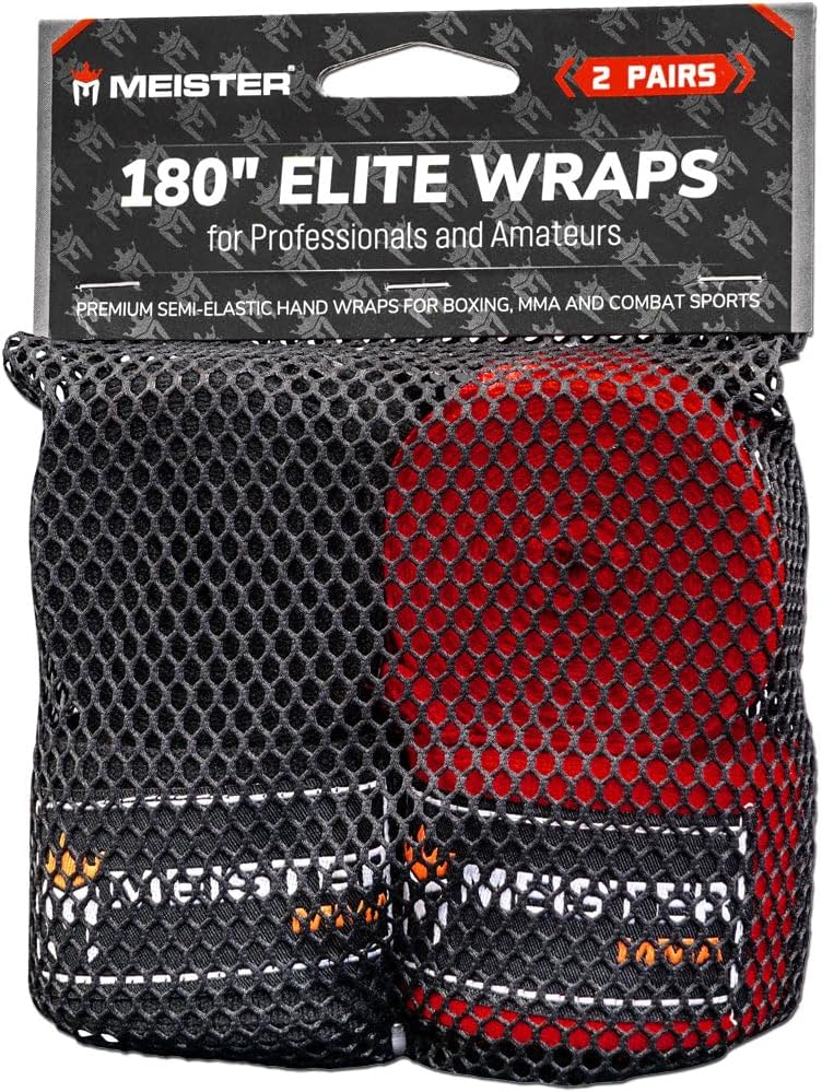 Meister ELITE 180" Premium Adult Hand Wraps for MMA & Boxing - 2 Pair Pack w/Mesh Bag