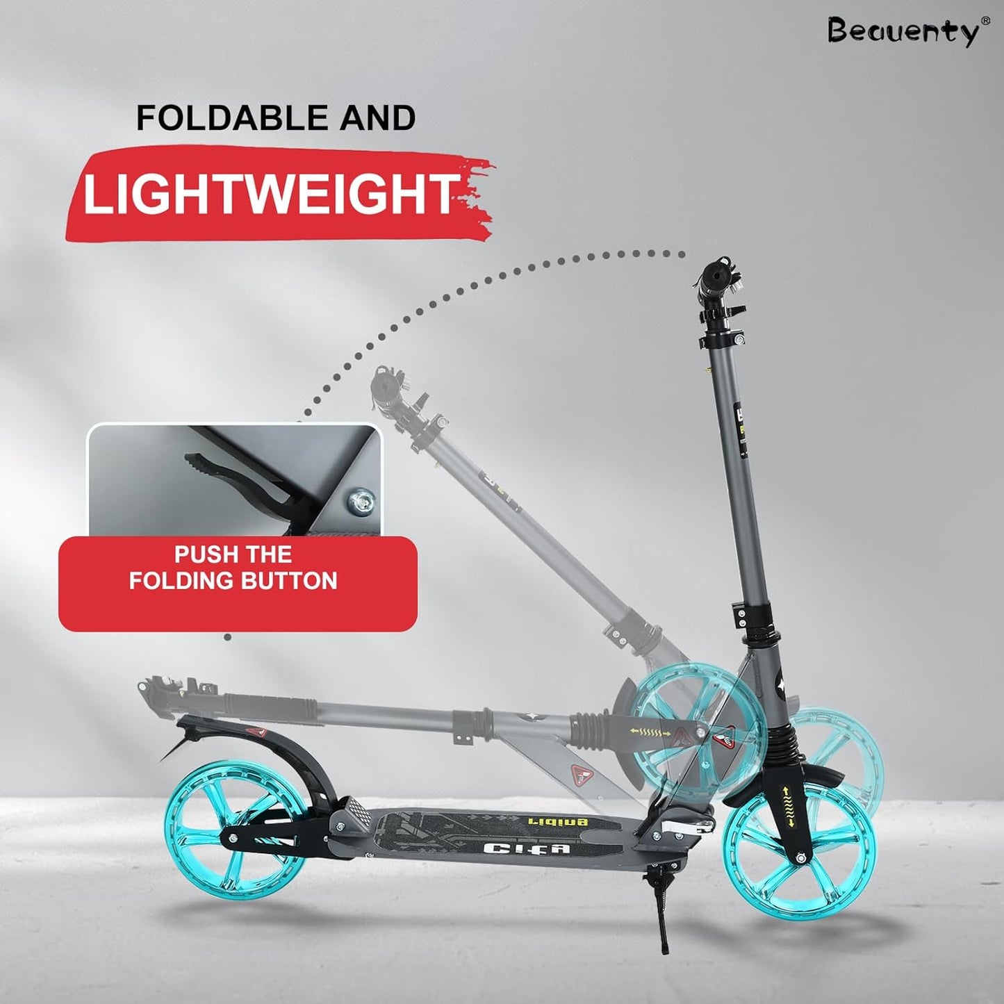 Beauenty 2 Wheels Scooter for Teens, Kick Scooter with Anti-shock Suspension and Adjustable Handlebar for Kids to Adults