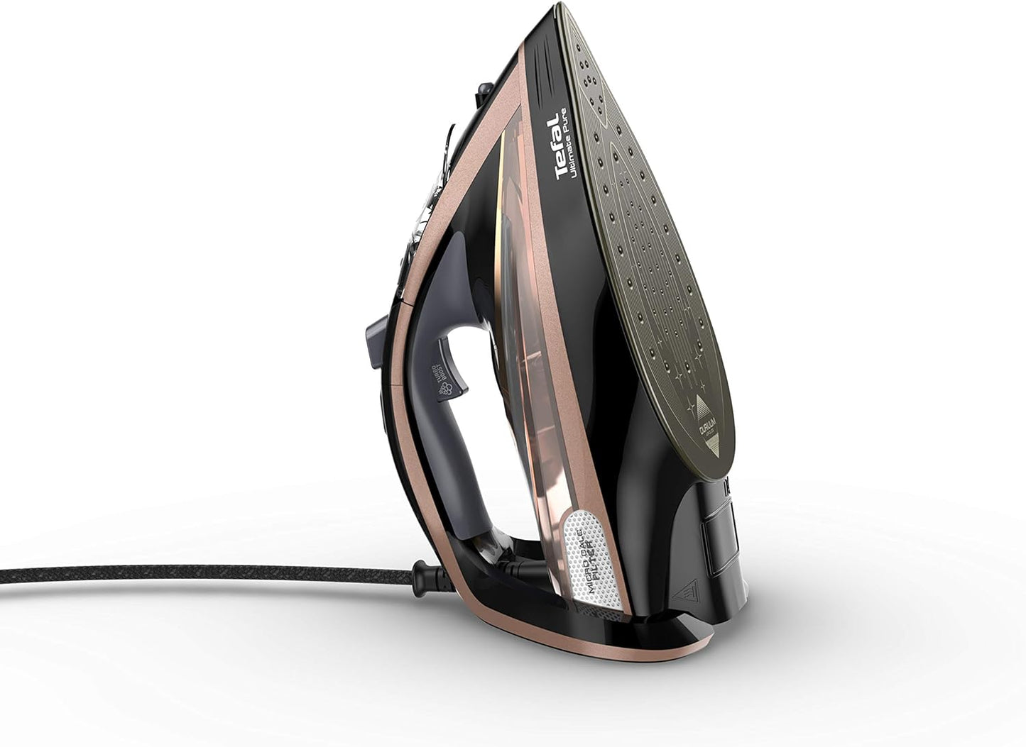 Tefal Ultimate Pure Steam Iron, 260g/min Steam Boost, 350ml Water Tank, 3m Power Cord, 3100W, Black and Rose Gold, FV9845