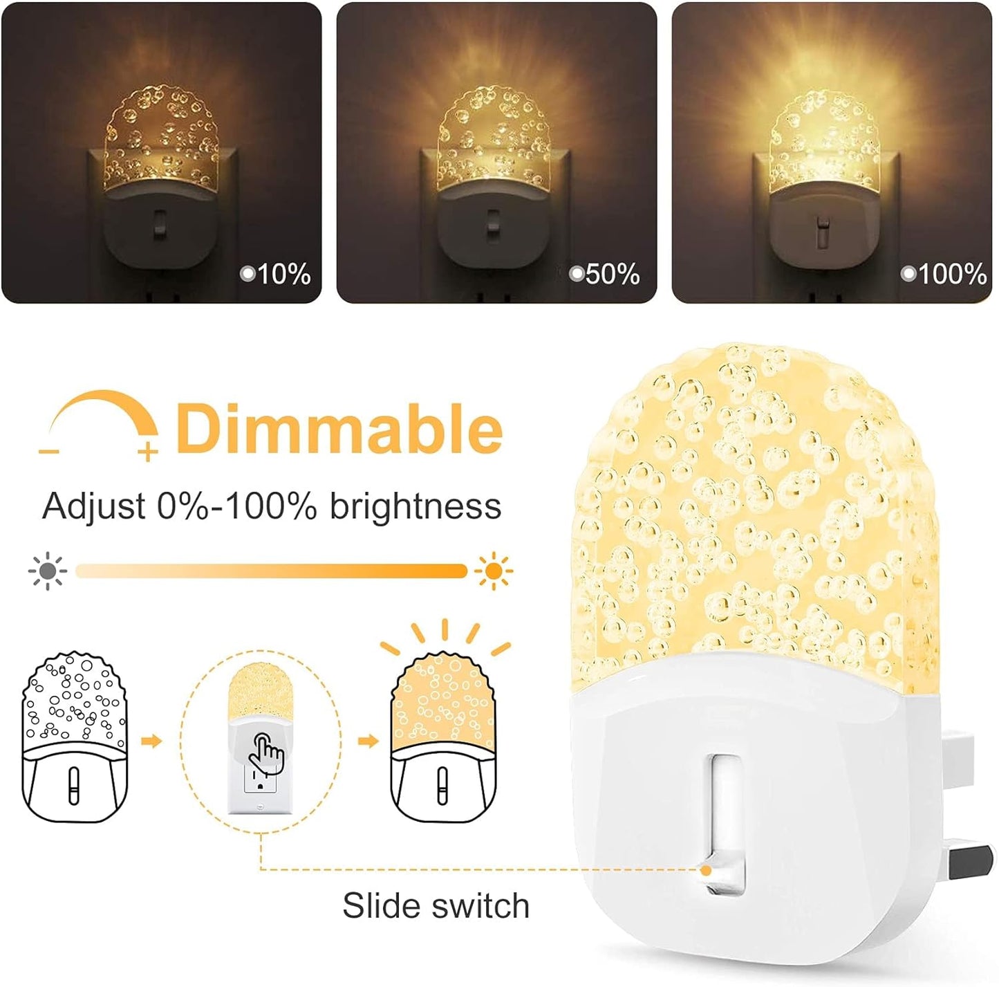 Ufanore LED Night Light Plug in Walls with Dusk to Dawn Sensor & Brightness Adjustable 0-50LM Warm White Lamp, Baby Auto Sensor Night Lighting for Kids/Children, Stairs, Hallway, Kitchen, Bedroom