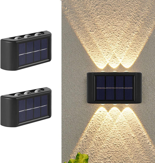 6 Led Solar Up Down Wall Lights, 2 Pack Warm White Illuminate Outdoor Wall Lamps for House,Small Exterior Light Fixture Waterproof Nordic Style Lighting Decor for Home Garden Porch