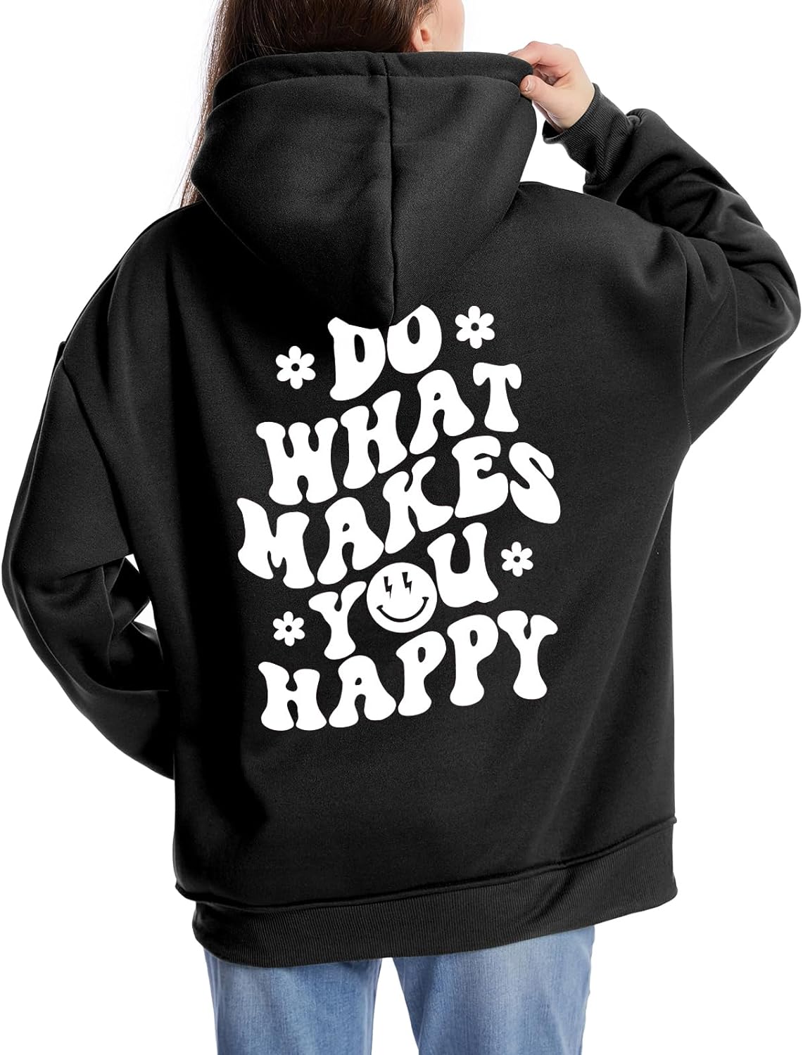 Tuislay Women Cute Graphic Oversized Hoodies Sweatshirts for Teen Girls Aesthetic Y2k Preppy Fleece Happy Hooded Pullover