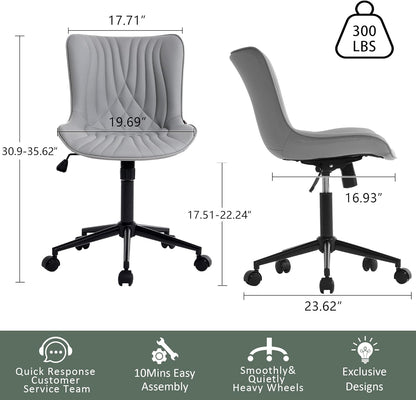 YOUTASTE Ergonomic Office Desk Chair Faux Leather with Wheels Adjustable Home Vanity Chairs Modern Padded Swivel Lounge Chairs Rocking Computer Task Chair with Back Grey