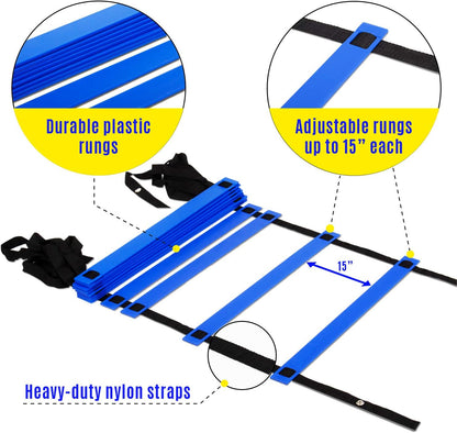 Yes4All Ultimate Agility Ladder Speed Training Equipment - 8, 12, 20 Rungs with Multi Colors - Soccer and Football Training - Speed Ladder for Kids and Adults - Included Carry Bag