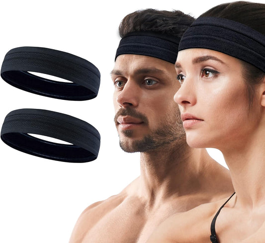 Empire 2 Pack Black Headband, Head Band for Woman Sport Headband for Men, FREE HOME WORKOUT E-BOOK, Gym Hair Band, Running Sweat Bands, Silicon Non Slip Exercise Headbands, Headband Women