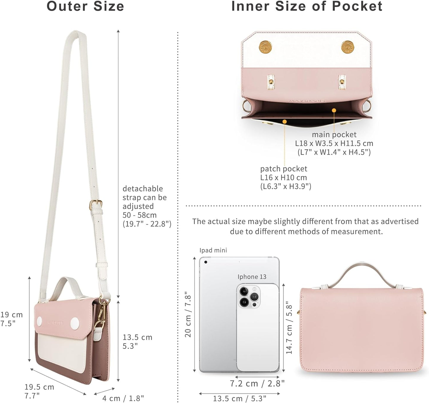 Women's Crossbody Bag with Removable Strap Lady's Shoulder Bag Small Handbag Underarm Bag 3 in 1 Phone Purse Wallet Magnetic Button Closure Faux Leather 7.7"x5.3"x1.8"