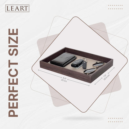 LEART Valet Tray for Men & Women – Leather Tray Organizer | Bedside, Nightstand, Office Desk Organizer Tray | Catchall Tray (Black)