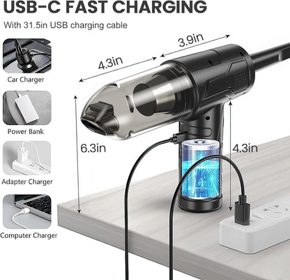 Ponicozy Multi-functional Compressed Air Duster, 3 Gear Adjustable 91000RPM, Cordless Air Blower with LED Light for Computer Keyboard Car Electric Devices Cleaning