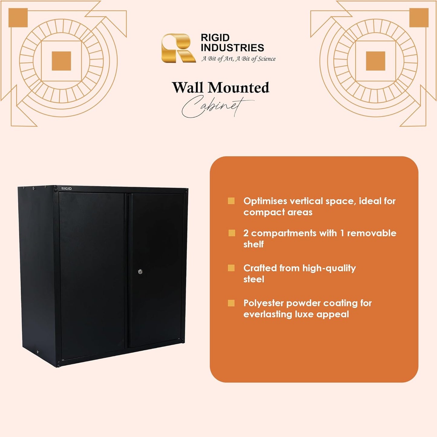 RIGID Wall Mounted Cabinet, Steel Filing Cupboard with Shelves Storage Compartment (Black)