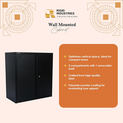 RIGID Wall Mounted Cabinet, Steel Filing Cupboard with Shelves Storage Compartment (Black)