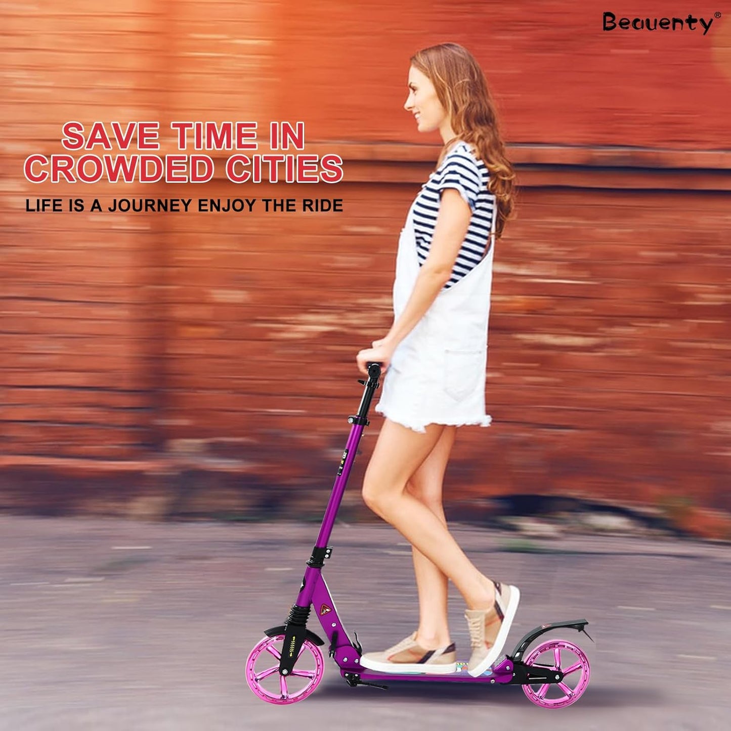 Beauenty 2 Wheels Scooter for Teens, Kick Scooter with Anti-shock Suspension and Adjustable Handlebar for Kids to Adults