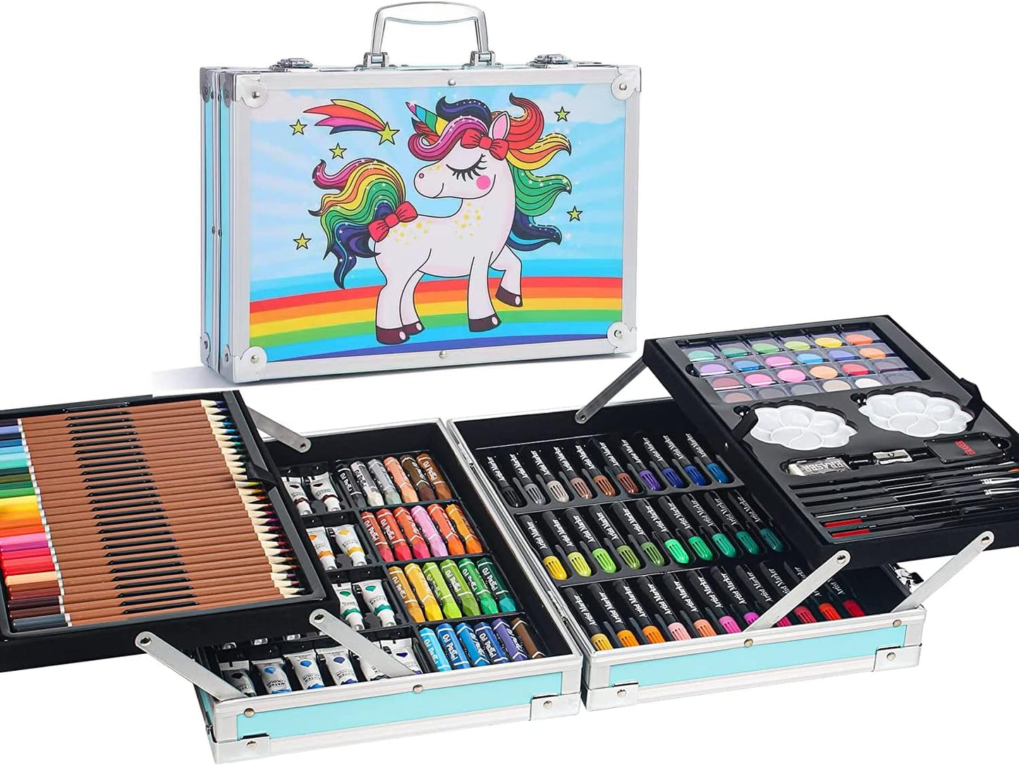 HJB VISSO Art Set 145pcs, Art Supplies Set, Drawing Supplies with Portable Aluminum Case Art Kit, Great Gift Artists Drawing Set for Kids, Teens, Boys, Girls, Beginner and Artists (Bike Girl-Pink)