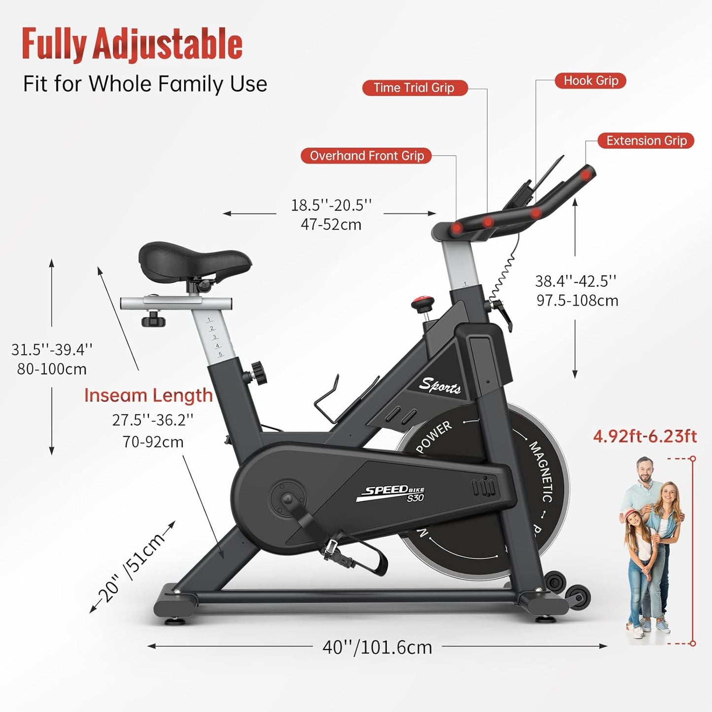 PASYOU S30 Exercise Bike, Magnetic Resistance Stationary Bike, 300LBS Weight Capacity Indoor Cycling Bike for Home, Silent Exercise Bikes for Home,Fitness Cycle Spin Bike with LCD Monitor&iPad Holder