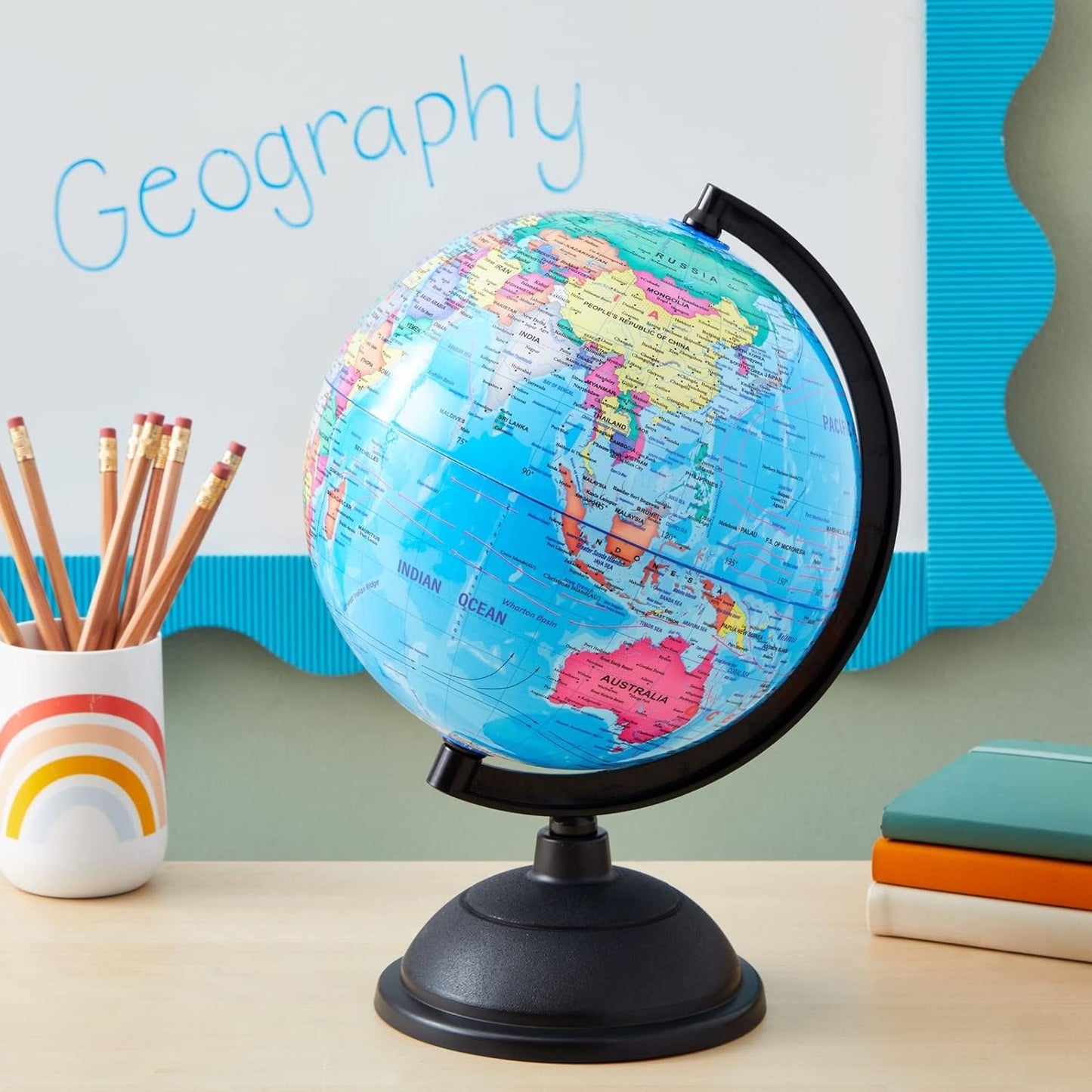 Juvale 8 Inch World Perfect Spinning Globe for Kids, Geography Students, Teachers and More, Blue, 27176