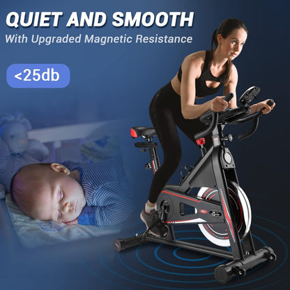 Exercise Bike, DMASUN Indoor Cycling Bike Stationary, Comfortable Seat Cushion, Multi - grips Handlebar, Heavy Flywheel Upgraded Version