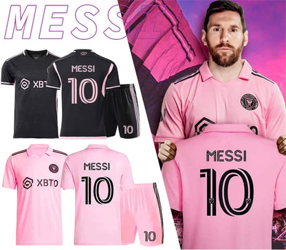 GGEROU Kids Football Jersey Set，Miami Messi # 10 Soccer Jersey World Champion Football Soccer Jersey Set for Kids