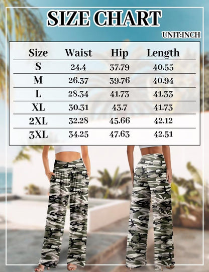 JZC Women's Wide Leg Casual Pants Cross Waist Palazzo Lounge Pajama Flowy Pants Yoga Sweatpants with Pockets