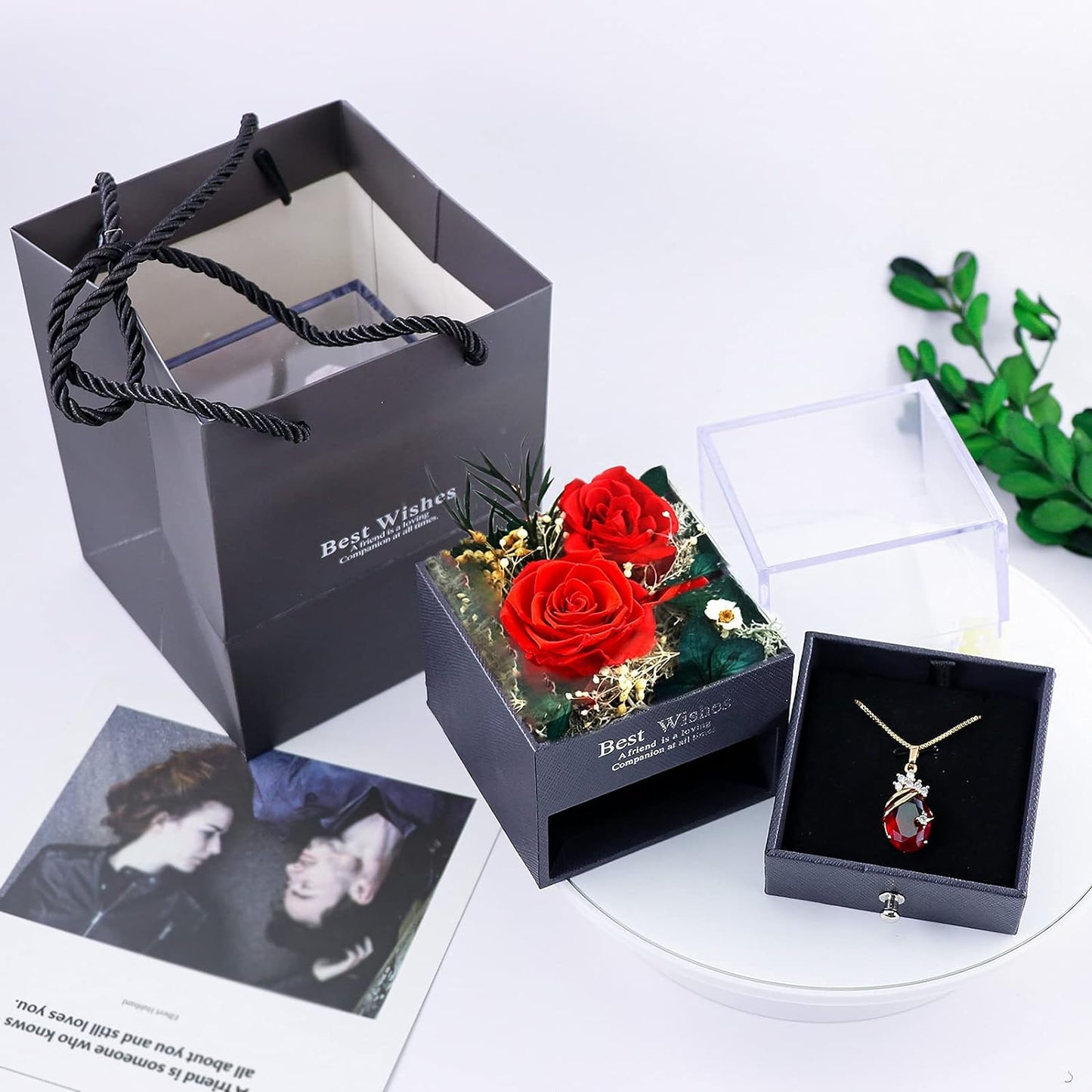 MINCHEDA Eternal Rose Gift for Women, Preserved Rose with Necklace, Real Flower Jewelry Gifts for Mother Day, Valentines, Birthday, Anniversary