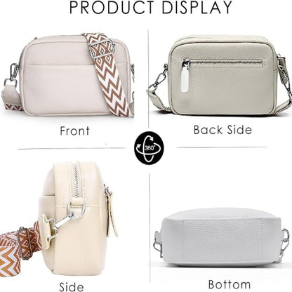 Crossbody Bag for Women,Genuine Leather Shoulder Bag,Adjustable Wide Strap Shoulder Handbag Trendy Design Purse Camera Cross body Purse Top Zip