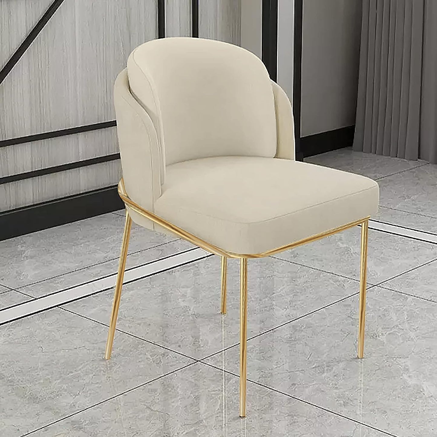 Angela - Modern Luxury Dining Room Office Chair Armless Nordic Velvet Restaurant Furniture (Beige)