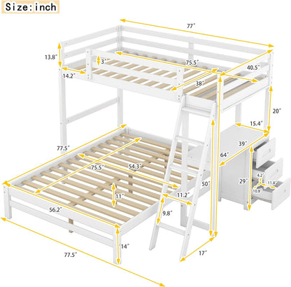 BIADNBZ Twin Over Full Bunk Bed with Built-in Desk and Three Drawers, Wooden Separated High Loftbed and Platform Bedframe, for Kids Teens Adults Bedroom, White