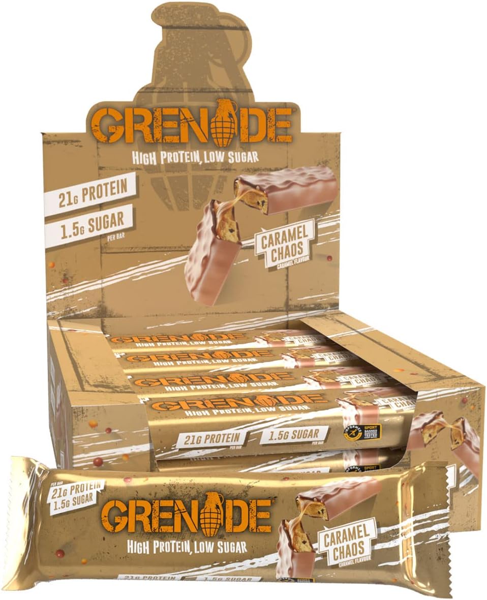 Grenade High Protein, Low Sugar Bar - Chocolate Chip Salted Caramel, 12 x 60 g