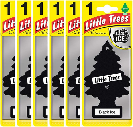 Little Trees Air Freshener Tree MTZ04 Black Ice Fragrance For Car Home Boat Caravan - Six Pack