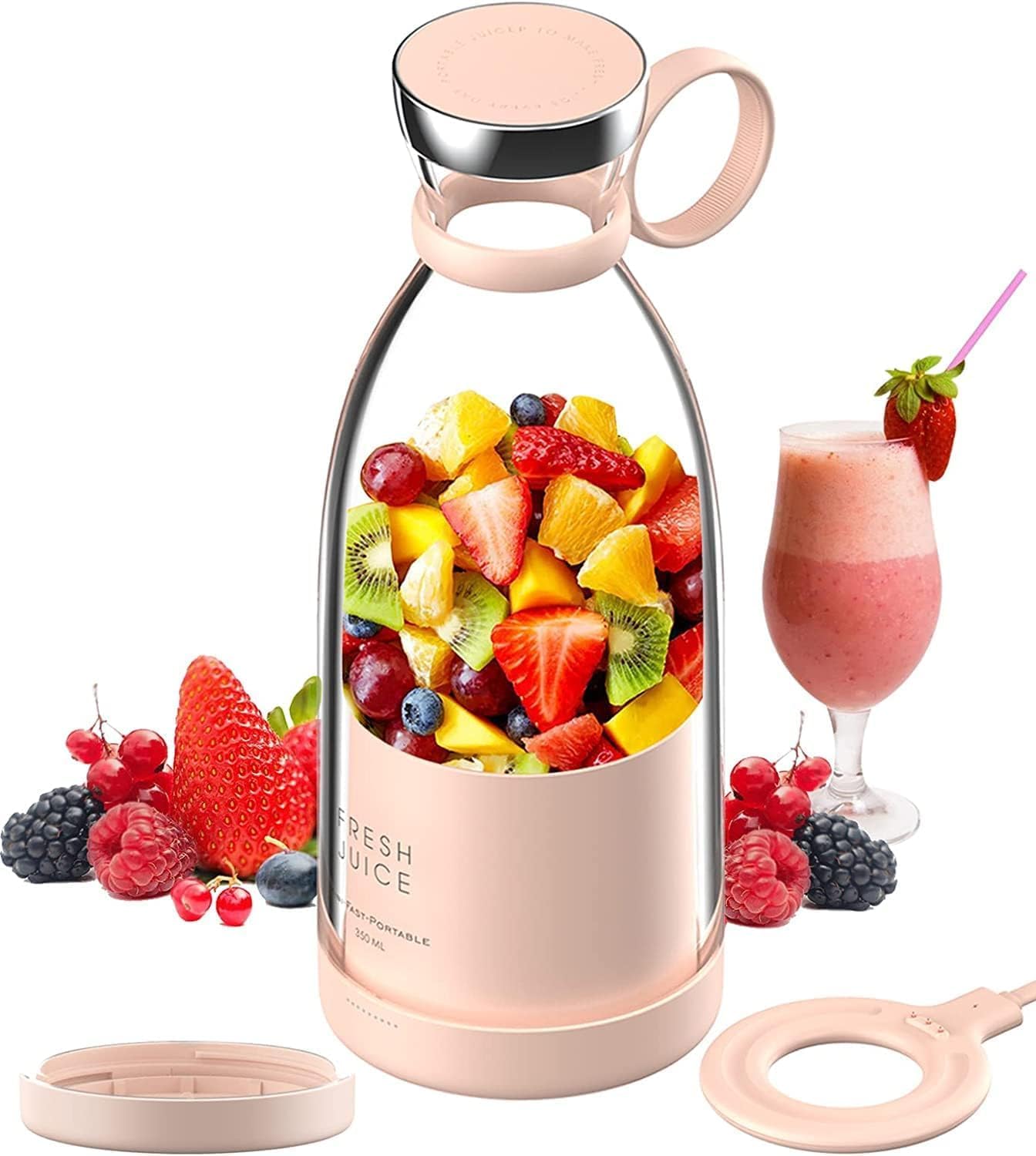 DLORKAN Portable Mini Blender for Fresh Juice, Smoothies, Shakes with Magnetic Wireless Charging, Personal Travel Blender for On The Go Blending (White)