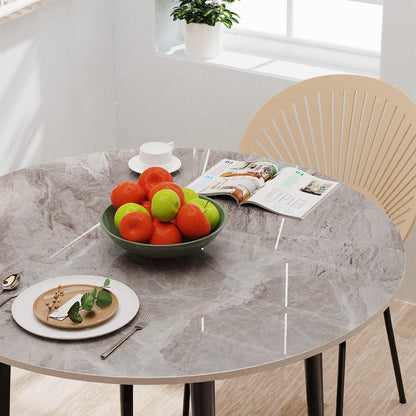 Kitchen Dining Table Round 80CM: Modern Sintered Stone Marble Effect Table Top with Tapered Metal Legs Breakfast Banquet Table for Dining Room, Restaurant, Living Room Furniture, 76cm Height, Grey