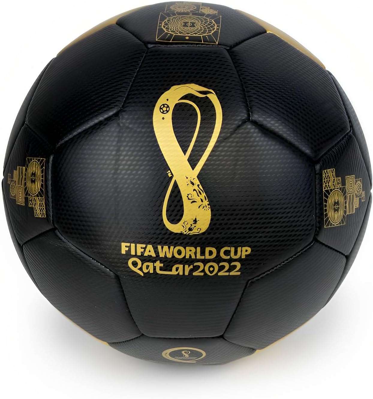 FIFA World Cup Football with Inflatable Pump, Pro Football Size 5, Excellent Bounce and Shape Retention,Official Match Professional High Grade PU Leather Black & Gold