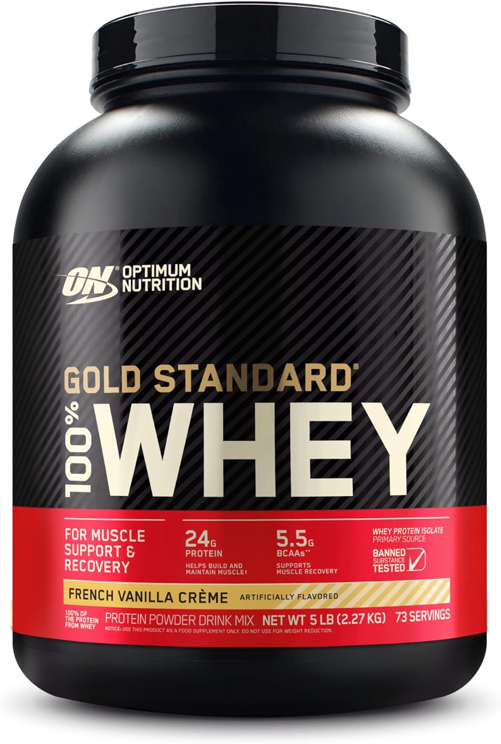 Optimum Nutrition (ON) Gold Standard 100% Whey Protein Powder Primary Source Isolate, 24 Grams of Protein for Muscle Support and Recovery - Delicious Strawberry, 10 Lbs, 146 Servings (4.53 KG)