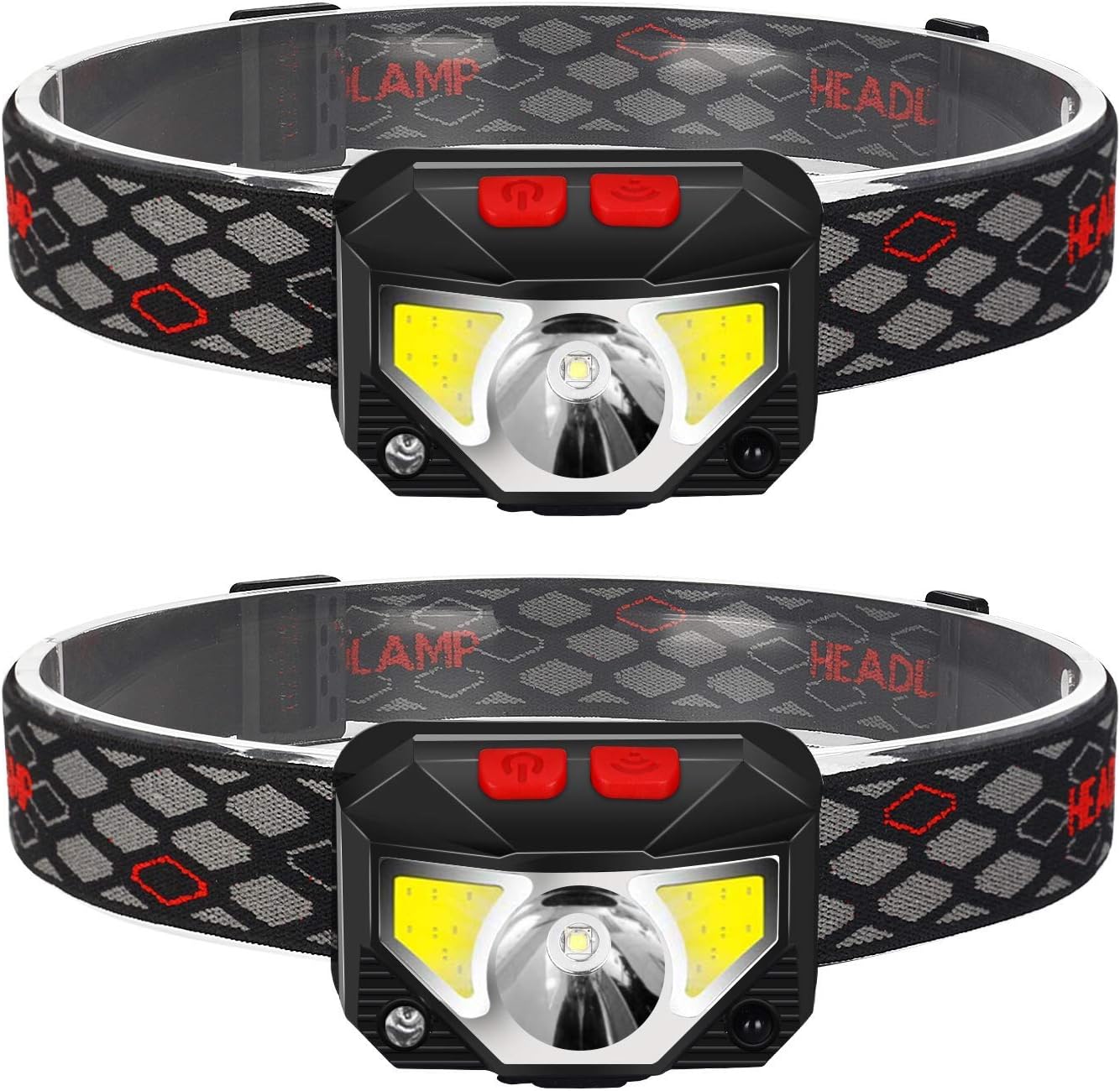 2-Pack Rechargeable Headlamp Flashlight, 800 Lumens Motion Sensor Head Lamp, IPX4 Waterproof, Bright White Cree Led & Red Light, Perfect for Running, Camping, Hiking & More