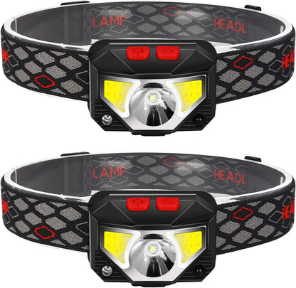 2-Pack Rechargeable Headlamp Flashlight, 800 Lumens Motion Sensor Head Lamp, IPX4 Waterproof, Bright White Cree Led & Red Light, Perfect for Running, Camping, Hiking & More