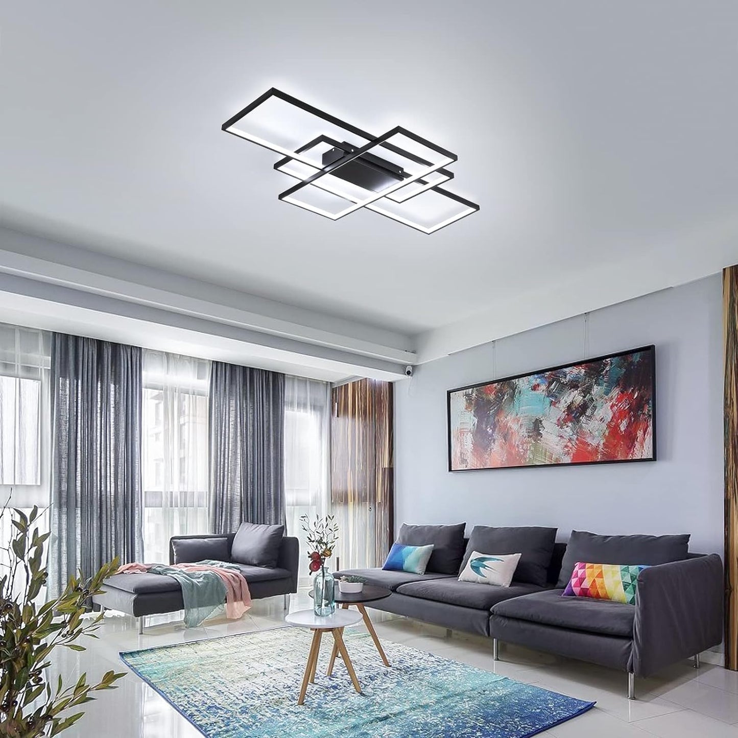 Jaycomey Dimmable Square LED Ceiling Lights, Ceiling Modern Light Acrylic Flush Mount Ceiling Lamps with Remote Control, 50W Black Ceiling Light Fixture for Living Dining Room Bedroom Kitchen