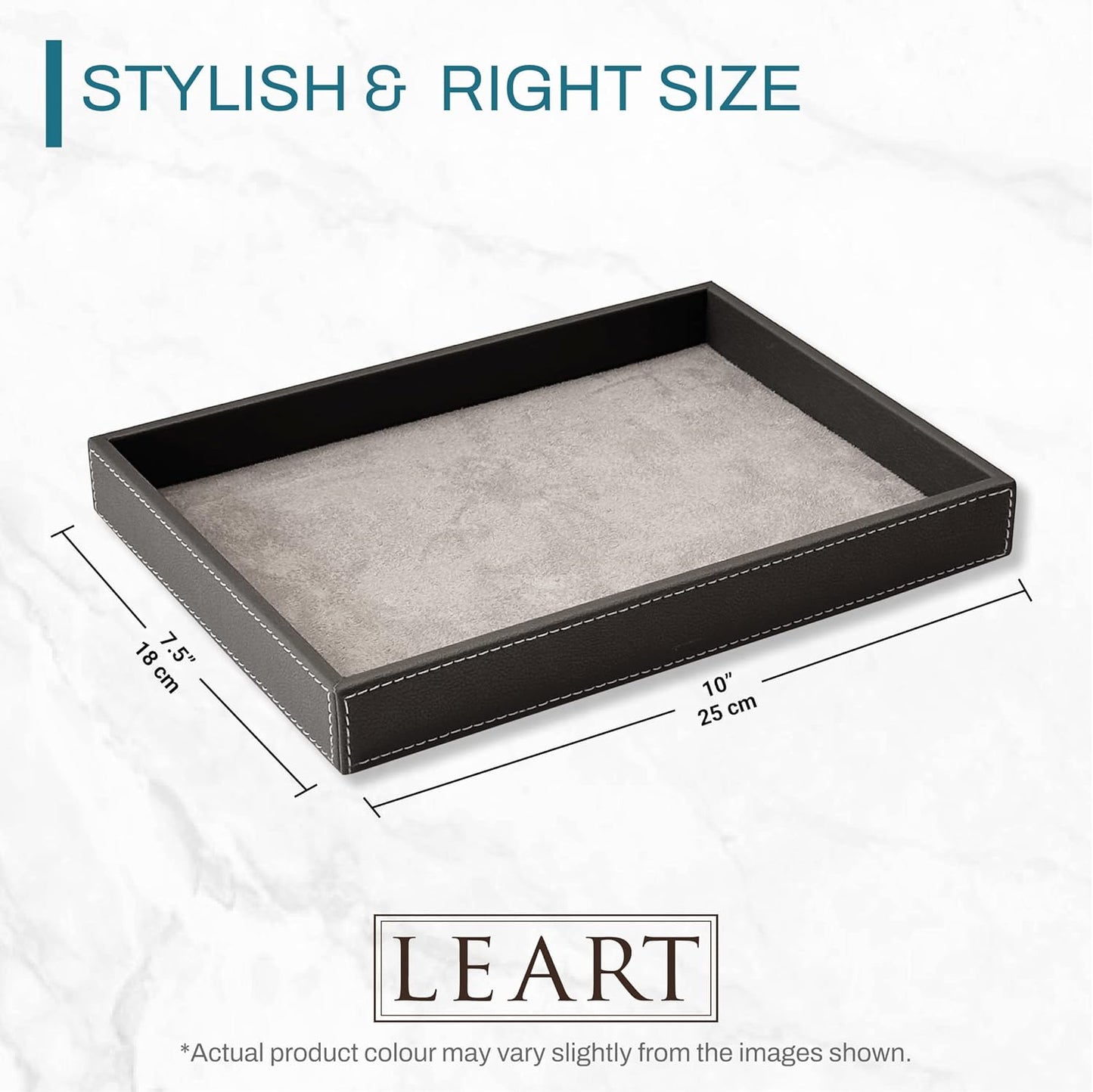 LEART Valet Tray for Men & Women – Leather Tray Organizer | Bedside, Nightstand, Office Desk Organizer Tray | Catchall Tray (Black)