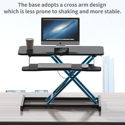 OMIRA Quick Sit to Stand Desktop Gas Spring Riser (Max Height:50cm), 38cm Height Adjustable Standing Desk Converter for Dual Computer Monitors & Laptop Workstation, Perfect Home Office