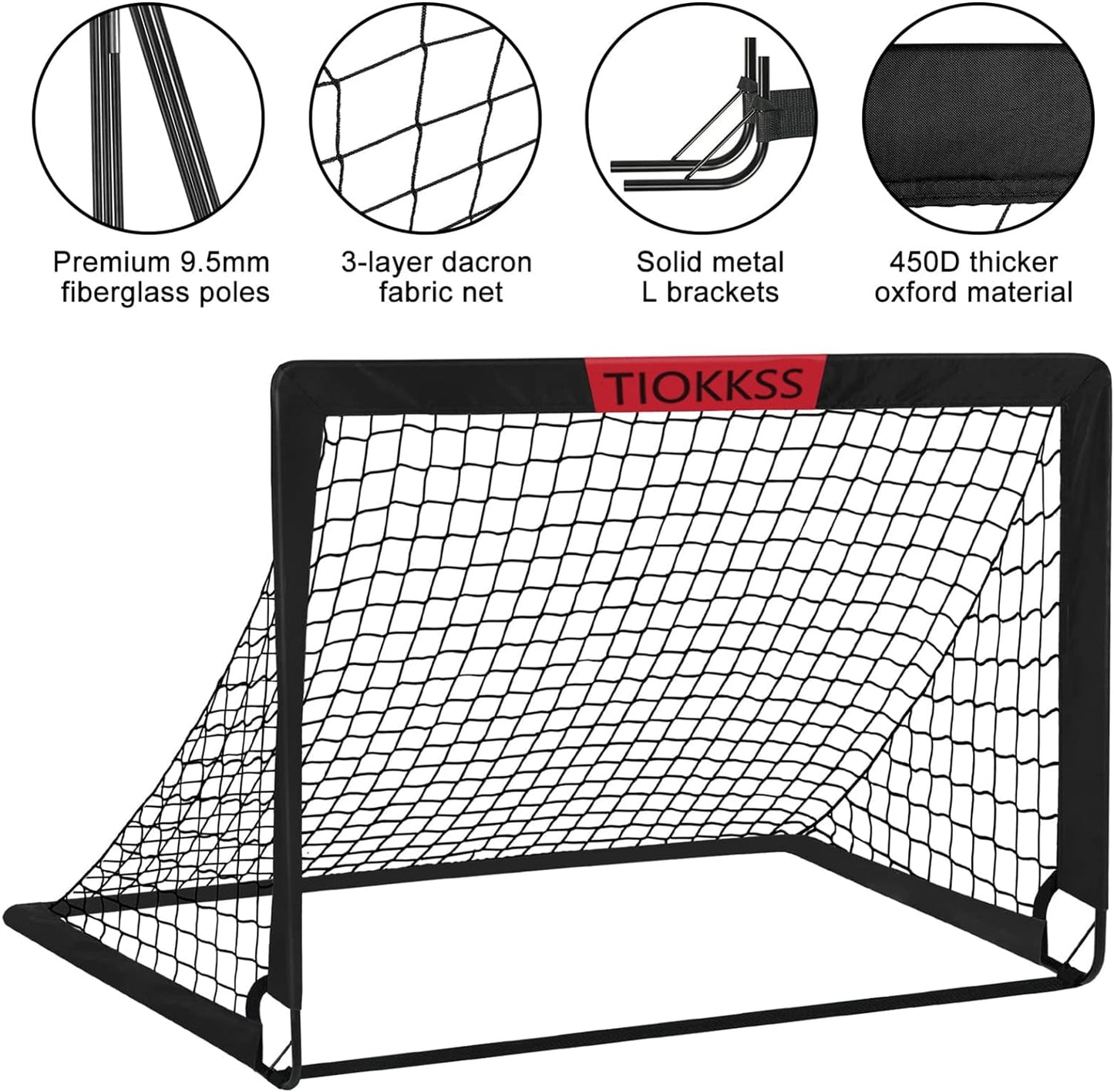 Tiokkss Kids Soccer Goals for Backyard Set - 2 of 120x90 cm Portable Soccer Goal Training Equipment, Pop Up Toddler Soccer Net with Soccer Ball, Soccer Set for Kids and Youth, Sports, Outdoor (Black)